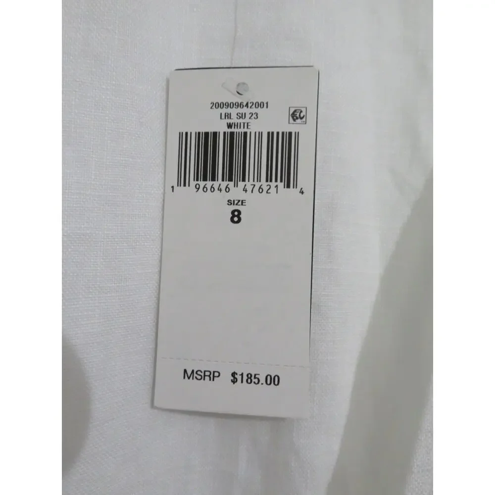 Lauren Ralph Lauren Womens Sz 8 White Belted Linen Wrap Style Dress Midi Summer - Picture 5 of 7